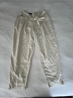 Who What Wear Cream Elastic Waist Linen Blend Pants